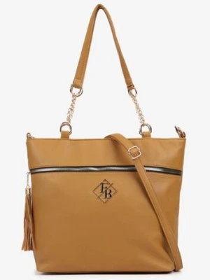 Brązowa Torebka Typu Shopper z Ozdobnymi Rączkami i Paskiem na Ramię Idaloriela
