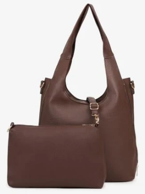Brązowa Torebka Typu Shopper z Saszetką Fesandia