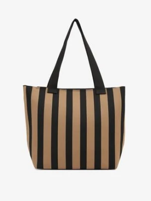 Brązowa Torebka w Paski Shopper na Suwak Salisea