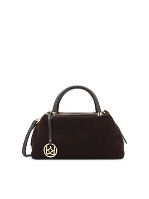 Brązowa torebka z zamszu i skóry naturalnej z brelokiem Kazar