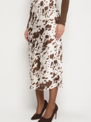 Brązowa Trapezowa Satynowa Spódnica w Łaty Ralenira pretty