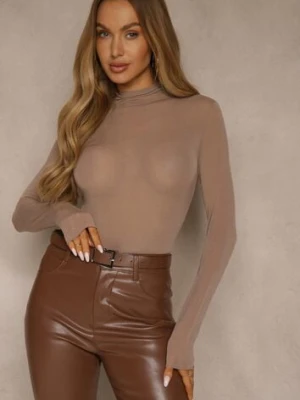 Brązowa Wiskozowa Bluzka Longsleeve Golf z Kaszmirem Vidara