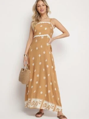 Brązowa Wiskozowa Sukienka z Geometrycznym Wzorem Lenirisa cflo