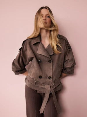 Brązowa zamszowa dwurzędowa kurtka TARANKO