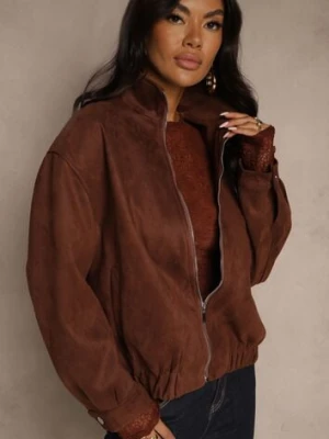 Brązowa Zasuwana Kurtka Bomberka w Stylistyce Y2K Zenora retro & icone