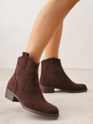 Brązowe Ażurowe Botki na Słupku Typu Kowbojki Iolerine gogo gogo