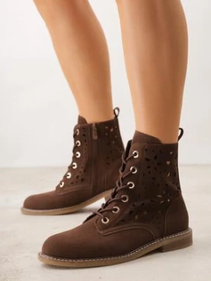 Brązowe Ażurowe Botki Skórzane Adeis siwiecki