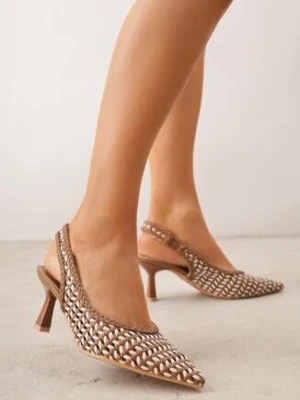 Brązowe Ażurowe Czółenka z Plecionki na Szpilce z Odkrytą Piętą Akisishia marquiiz