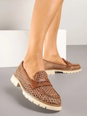 Brązowe Ażurowe Mokasyny z Ozdobnym Paskiem Uliarwena seastar