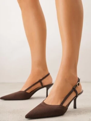Brązowe Ażurowe Sandały na Szpilce Typu Slingback Pavidia