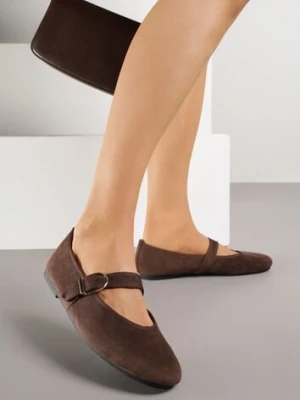 Brązowe Balerinki Mary Jane z Klamrą Zaurg