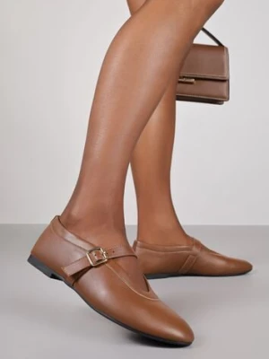 Brązowe Balerinki Vices w Stylu Mary Jane z Klamerką i Skórzaną Wkładką Dimaline