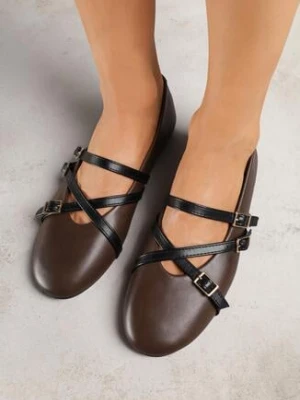 Brązowe Balerinki Vices w Stylu Mary Jane ze Skórzaną Wkładką Nalievre