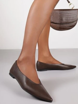 Brązowe Balerinki Vices z Noskiem w Szpic i Skórzaną Wkładką Belviie