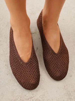 Brązowe Balerinki VICES z Plecioną Cholewką Mahala