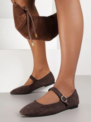 Brązowe Balerinki Vices z Wkładką ze Skóry Naturalnej i Paskiem Nalisare