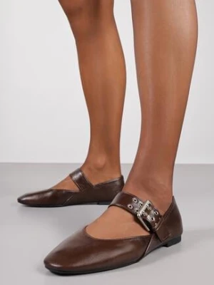Brązowe Balerinki Vices ze Skórzaną Wkładką i Szerokim Paskiem ze Sprzączką Rilucea