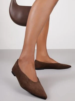 Brązowe Balerinki Vices ze Szpiczastym Noskiem Cariette