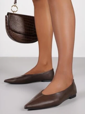 Brązowe Balerinki Vices ze Szpiczastym Noskiem i Wkładką ze Skóry Naturalnej Belvisse