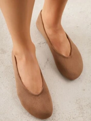 Brązowe Balerinki z Imitacji Zamszu w Stylu Basic Saraphiele