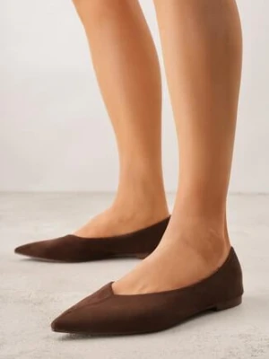 Brązowe Balerinki z Imitacji Zamszu z Noskiem w Szpic Egynome