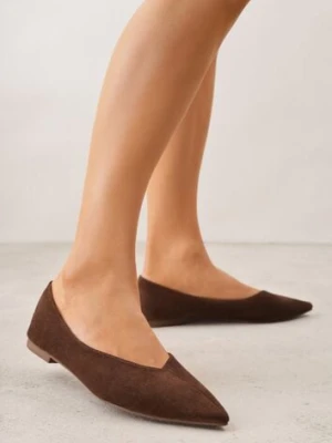 Brązowe Balerinki z Imitacji Zamszu ze Szpiczastym Noskiem Melikel