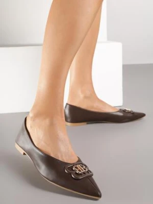 Brązowe Balerinki z Noskiem w Szpic i Elegancką Aplikacją Naliema ideal