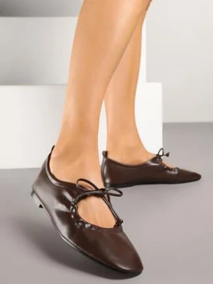 Brązowe Balerinki z Wiązanymi Rzemykami Julimaria c'm paris