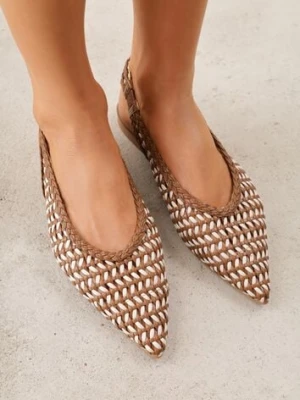 Brązowe Baleriny Slingback z Plecionki ze Szpiczastym Noskiem Eupheleta