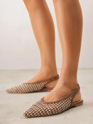 Brązowe Baleriny Slingback z Plecionki ze Szpiczastym Noskiem Eupheleta ideal
