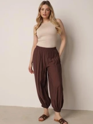 Brązowe Baloniaste Spodnie z Wysokim Stanem w Stylu Casual Lilanya Melya By Melody
