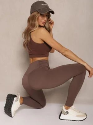 Brązowe Basicowe Legginsy High Waist Tofelia