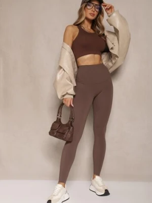 Brązowe Basicowe Legginsy High Waist Tofelia yu & me