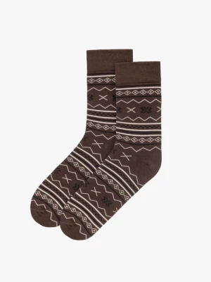 Brązowe bawełniane skarpety męskie w dekoracyjny print Ryłko