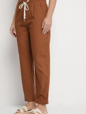 Brązowe Bawełniane Spodnie z Wiązaniem Galtebis h&s