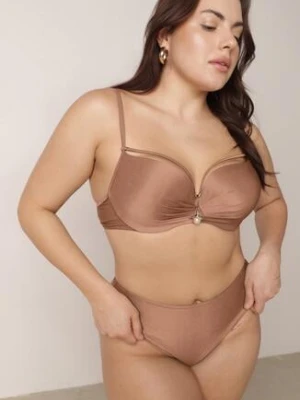 Brązowe Bikini Majtki Figi i Biustonosz z Paskami i Perłową Aplikacją Cahresha swest
