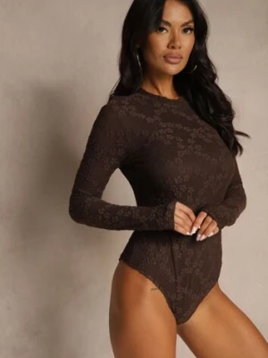 Brązowe Body Longsleeve z Koronki z Bawełną Zenisesa bisou's project