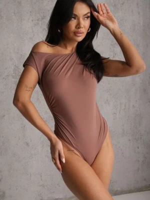 Brązowe Body o Asymetrycznym Kroju z Marszczeniem Asintlia elsa.m by may