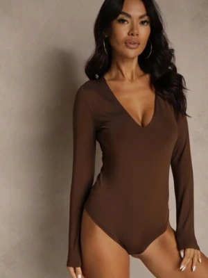 Brązowe Body z Długimi Rękawami z Wiskozą Zaithria