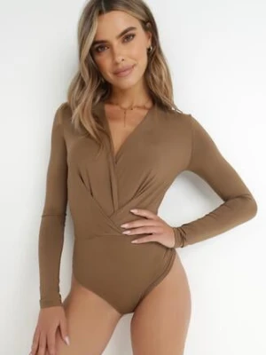 Brązowe Body z Wiskozą i Kopertowym Dekoltem Candletree by swan