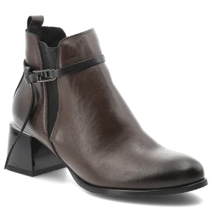 Brązowe Botki Armodo Eleganckie Obuwie Damskie Ze Skóry Naturalnej