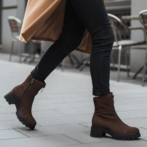 Brązowe Botki Armodo Skórzane Buty Damskie Na Obcasie