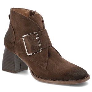 Brązowe Botki Armodo Skórzane Obuwie Damskie