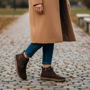 Brązowe Botki Armodo Wygodne Skórzane Buty Damskie Barefoot