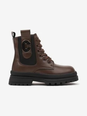 Zdjęcie produktu Brązowe Botki Clibee w Stylu Workerów Zdobione Metalową Aplikacją Lealinde