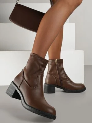 Brązowe Botki do Kostki Vices na Klocku z Dopasowaną Cholewką Alavitta