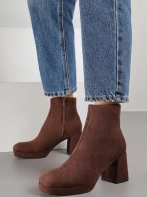 Brązowe Botki do Kostki Vices na Słupku z Imitacji Zamszu Dodvire