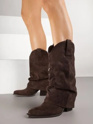 Ciemnobrązowe Botki Kowbojki z Cholewką Imitującą Nogawkę Zellaxie ideal