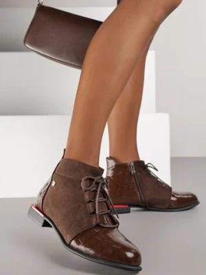 Brązowe Botki Lakierowane Vices Ozdobione Tłoczeniem Uzvila