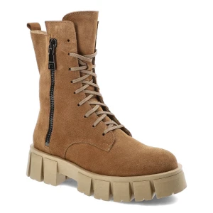 Brązowe Botki Lamanti Skórzane Ocieplane Buty Damskie